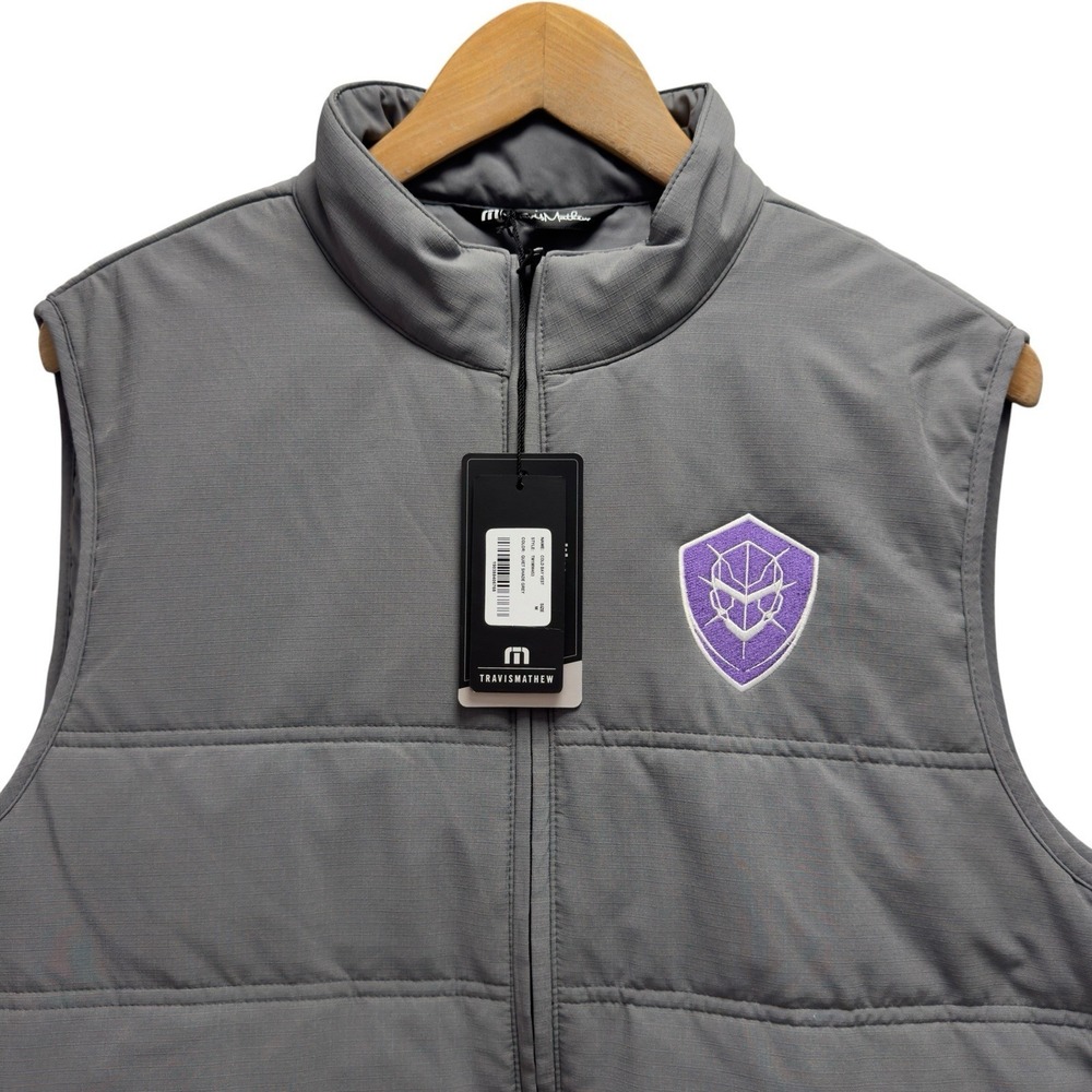 Travis Mathew NEW Men's Medium Gray Full Zip Quilted Cold Bay Vest Paladins Logo
